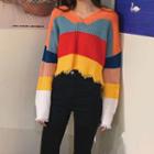 Distressed Cropped Long-sleeve Knit Top As Shown In Figure - One Size