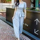 Short-sleeve Square Neck Jumpsuit