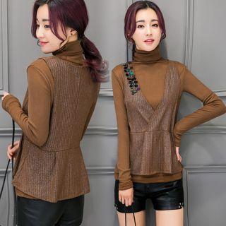 Set: High Neck Long-sleeve Top + Sleeveless Top