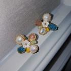 Faux Pearl Faux Crystal Earring 1 Pair - Multicolors Flower - Gold - One Size