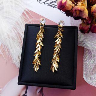 Rhinestone Alloy Leaf Dangle Earring 1 Pair - Zircon Gold Leaf - One Size