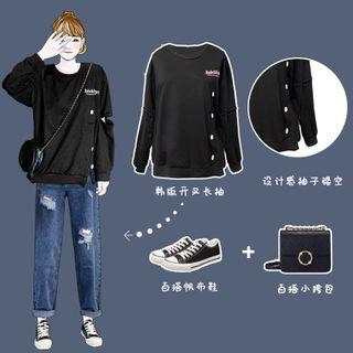 Printed Letter Split Long-sleeve Sweatshirt