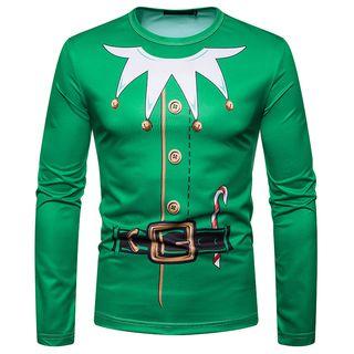 Long-sleeve Christmas Elf Print T-shirt