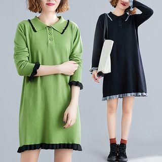 Plain Ruffle-sleeve Dress