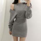 Set: Sleeveless Mini Dress + Knit Top Light Gray - One Size
