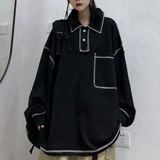 Long Sleeve Contrast-trim Polo Shirt