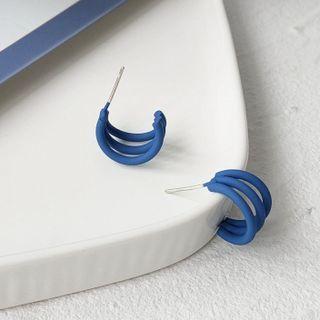 Layered Alloy Open Hoop Earring 1451 - 1 Pair - Blue - One Size