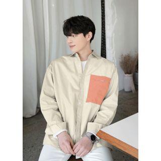 Contrast Zip-pocket Oversized Shirt
