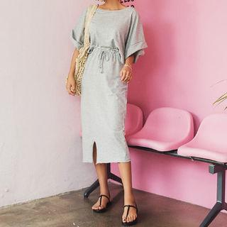 Set: Cuff-sleeve Cropped Top + Slit-side Midi Skirt