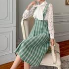 Lace Blouse / Plaid Jumper Dress / Set
