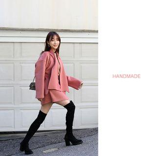 Set: Open-front Wool Blend Jacket + Asymmetric-hem Skirt