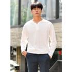 Notched Round-neck Long-sleeve T-shirt