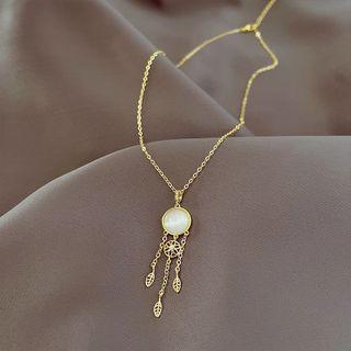 Dream Catcher Faux Cat Eye Stone Pendant Alloy Necklace Gold - One Size