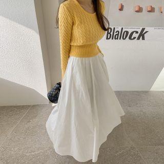Button-detail Flared Long A-line Skirt
