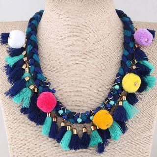 Tassel Pompom Braided Necklace