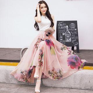 Floral Chiffon A-line Maxi Skirt