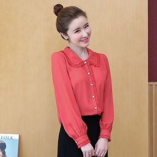 Puff-sleeve Collared Chiffon Blouse