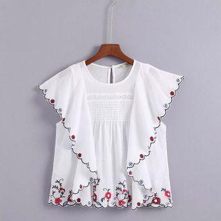 Embroidered Sleeveless V-neck Blouse