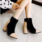 Faux Suede Two-tones Chunky Heel Booties