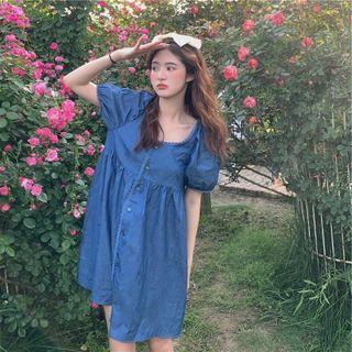 Short-sleeve Lace Trim Dress Blue & White - One Size