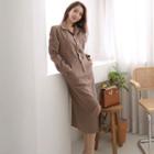 Long-sleeve Slit Midi Sheath Shirtdress