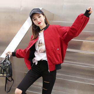 Contrast-trim Embroidered Bomber Jacket