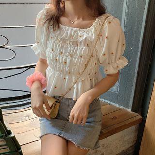 Balloon-sleeve Floral Print Midi A-line Dress / Blouse
