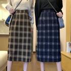 Plaid High-waist Split A-line Skirt