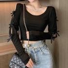 Long-sleeve Bow Detail Cut-out T-shirt