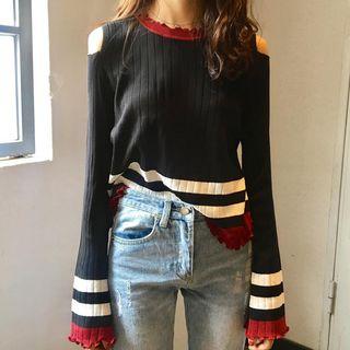 Cold Shoulder Contrast Trim Sweater
