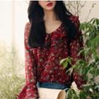 Long-sleeved Floral Print Loose-fit Blouse
