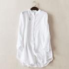 Long-sleeve Striped Long Shirt White - One Size