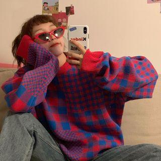 Plaid Sweater Red - One Size