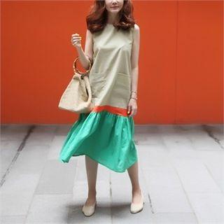 Sleeveless Color-block Ruffle-hem Dress