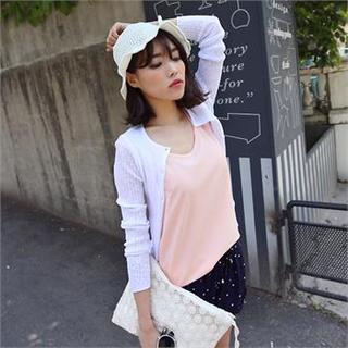 Round-neck Rib-knit Cardigan