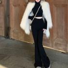 Set: Long-sleeve Turtleneck Crop Top + Bootcut Pants