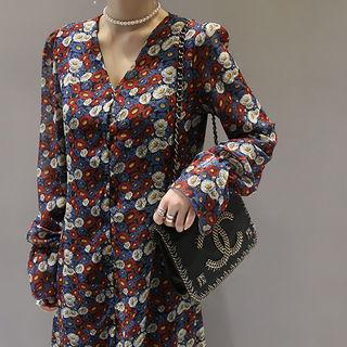 Floral-pattern Chiffon Maxi Dress
