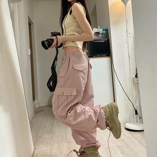 Drawstring-cuff Cargo Pants / Crop Tank Top