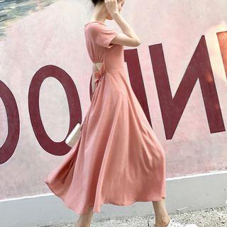Cutout Back Short-sleeve Midi Dress