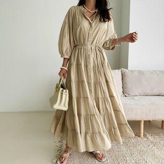 Tiered Maxi Shirtdress With Sash & Slipdress Set