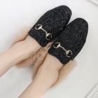 Sequined Fluffy Trim Loafers