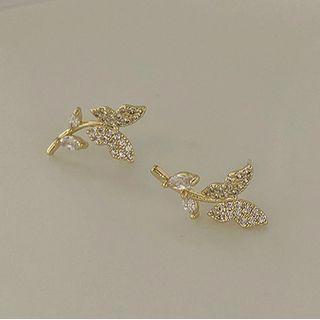 Rhinestone Butterfly Earring 1 Pair - Stud Earrings - Gold - One Size