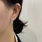 Star Rhinestone Alloy Dangle Earring With Ear Plug - 1 Pair - Silver - One Size