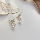 Bow Pearl Alloy Dangle Earring 1 Pair - Earring - S925 Silver Needle - Gold - One Size