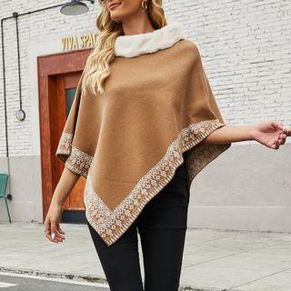 Furry-trim Embroidered Cape