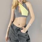 Halter-neck Two-tone Panel Crop Tank Top