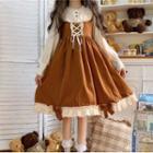 Ribbon Ruffled Long-sleeve A-line Dress