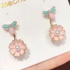 Faux Pearl Alloy Flower & Bee Dangle Earring As Shown In Figure - One Size