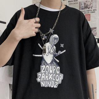 Ninja Print Elbow-sleeve T-shirt