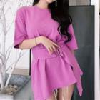 Elbow-sleeve Tie-waist Long T-shirt